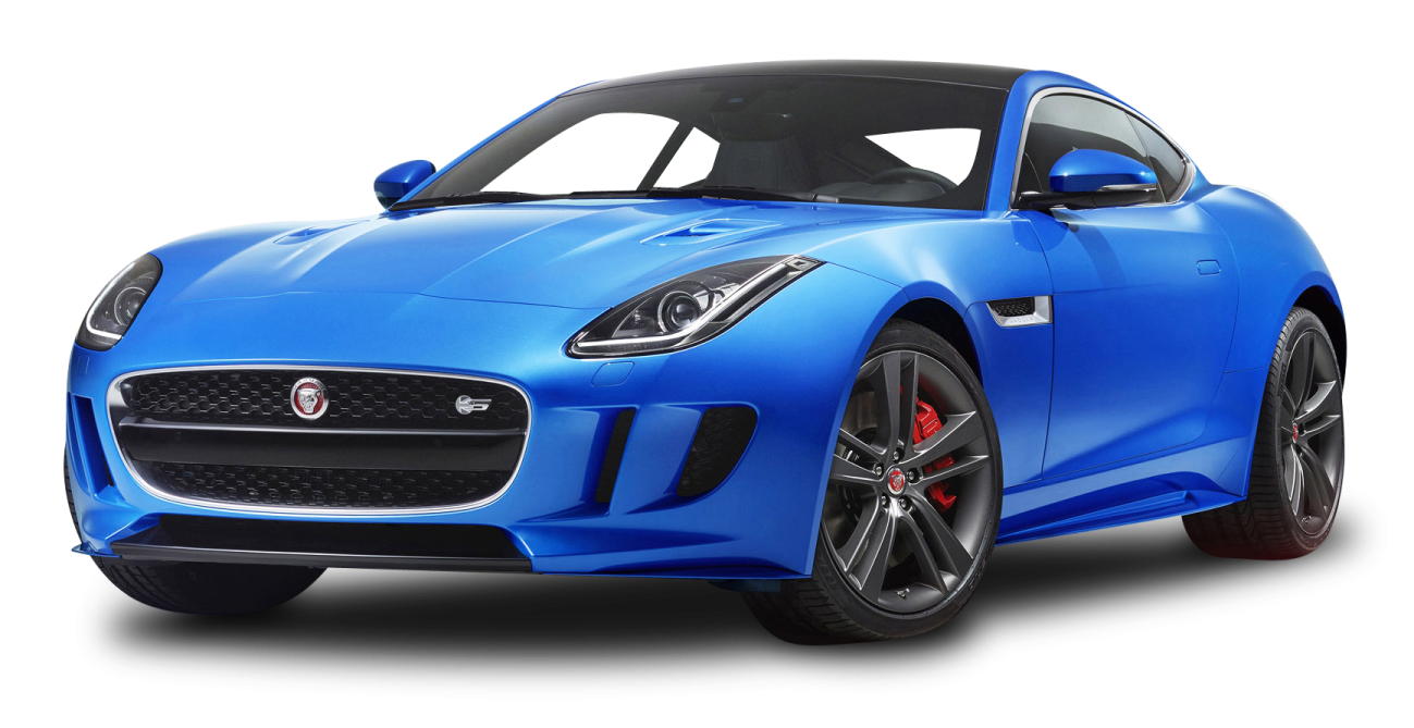a blue jaguar car on white background