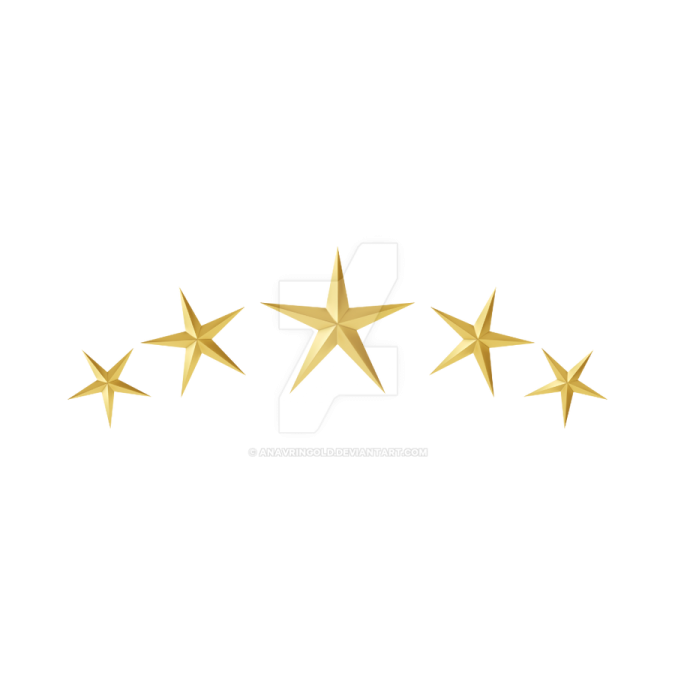 five gold stars on white background