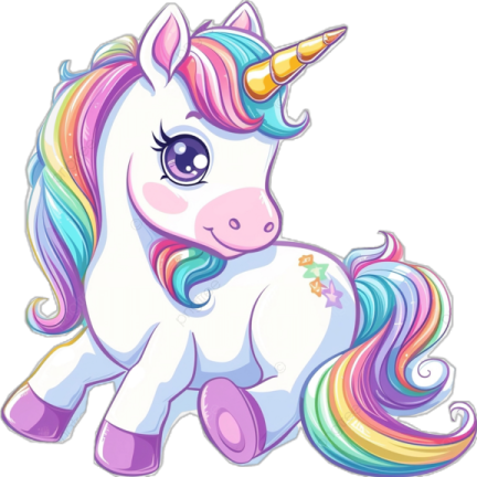 a cartoon unicorn with a rainbow mane
