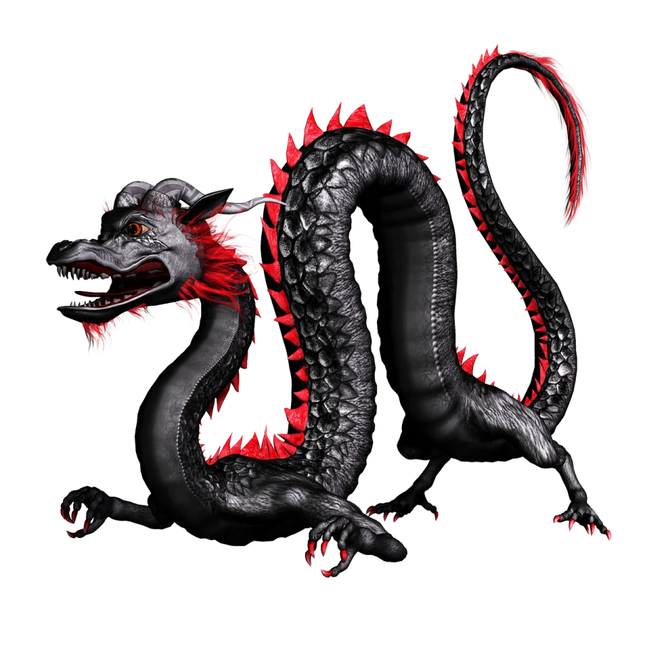 an illustration of a black dragon with red eyes