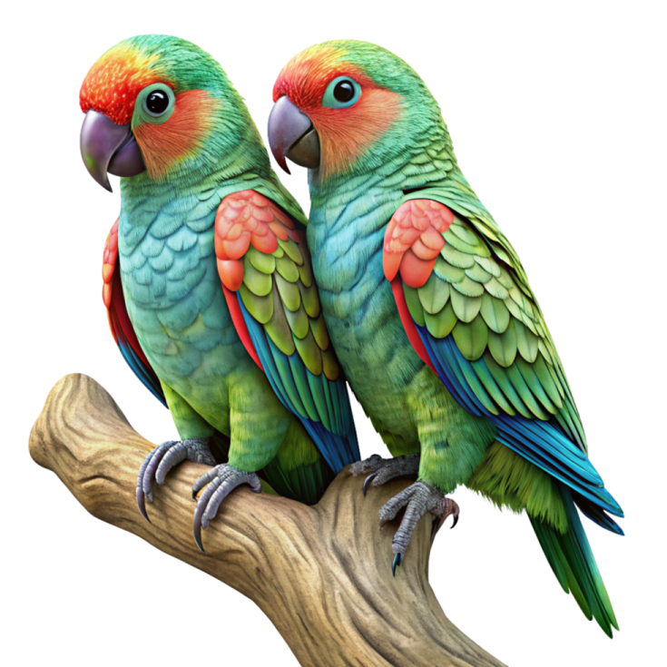 two parrots sitting on a branch