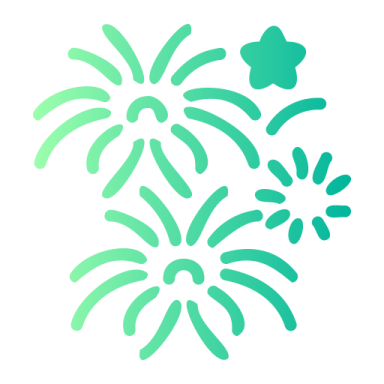 a green and white fireworks icon