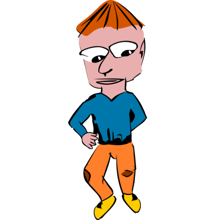 a cartoon boy with glasses and a blue shirt