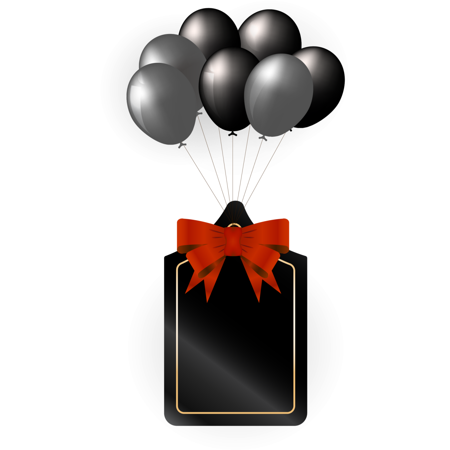 a gift box with balloons and a bow