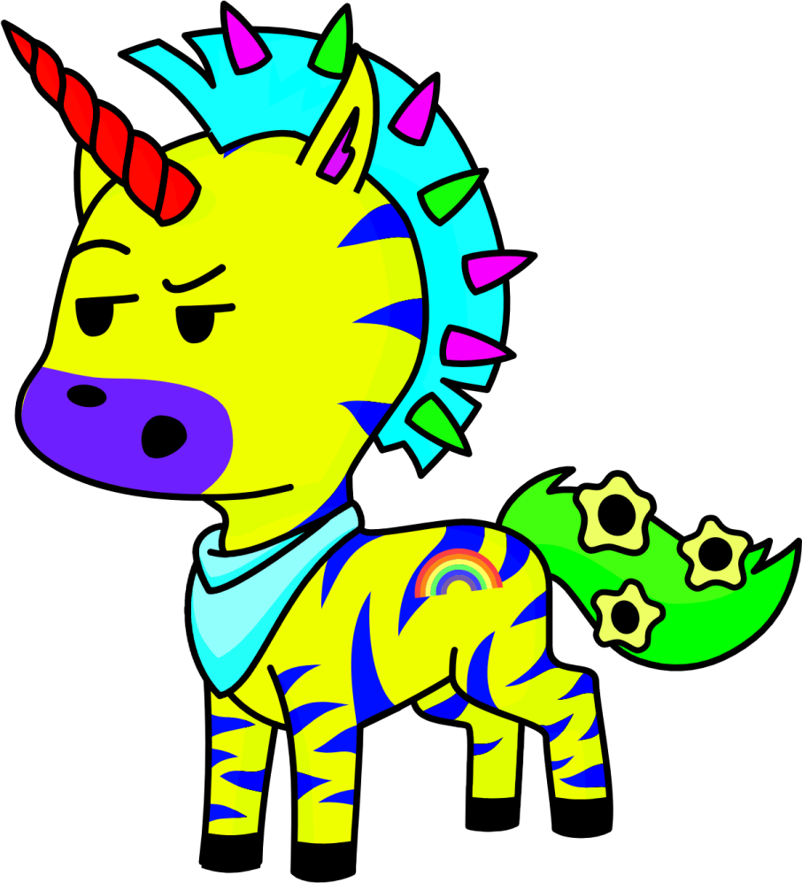 a drawing of a unicorn with colorful manes