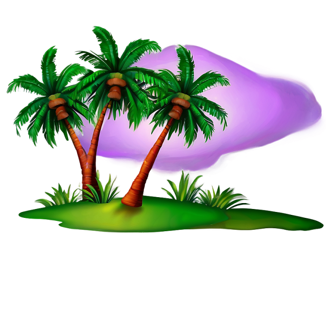 two palm trees on an island in the ocean