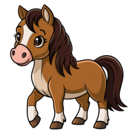 a cartoon horse with brown and white hair