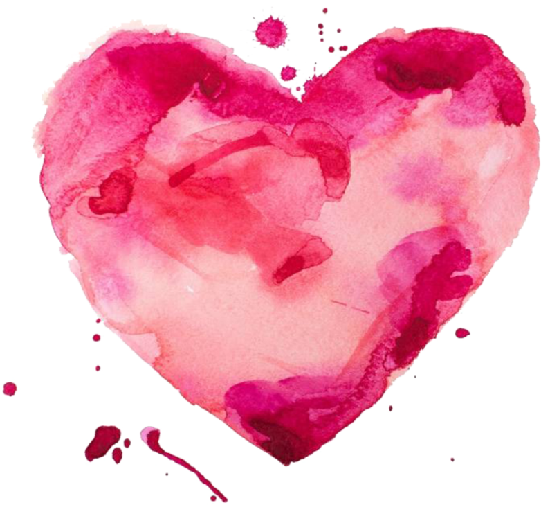 a pink heart painted with watercolors