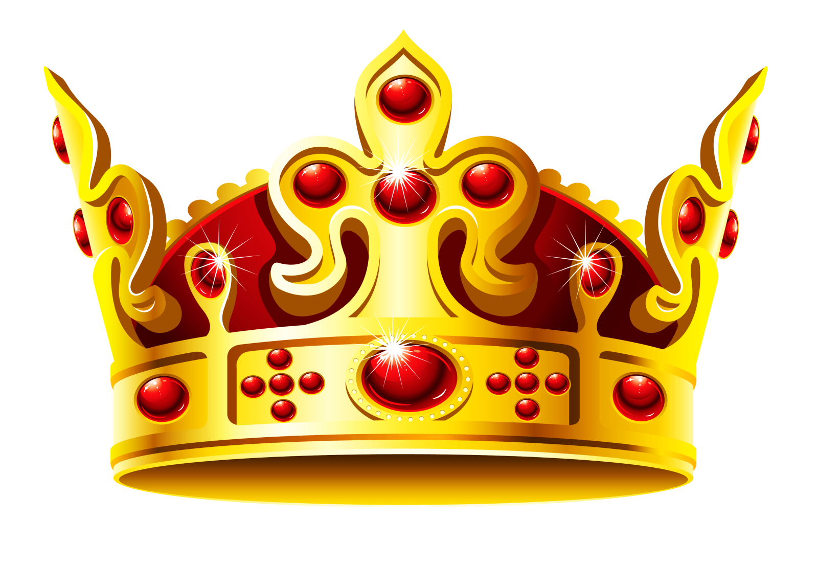 a gold crown with red jewels on it