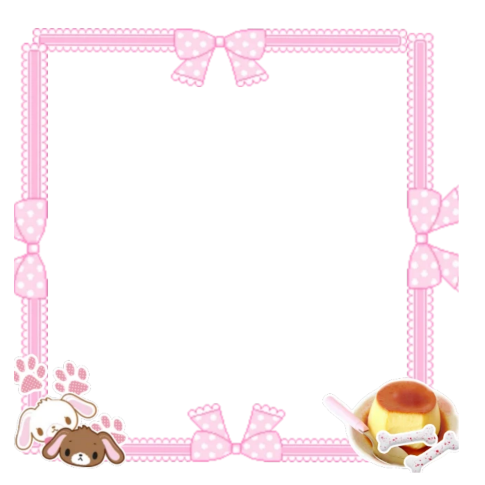 a pink frame with a teddy bear and bunny on it