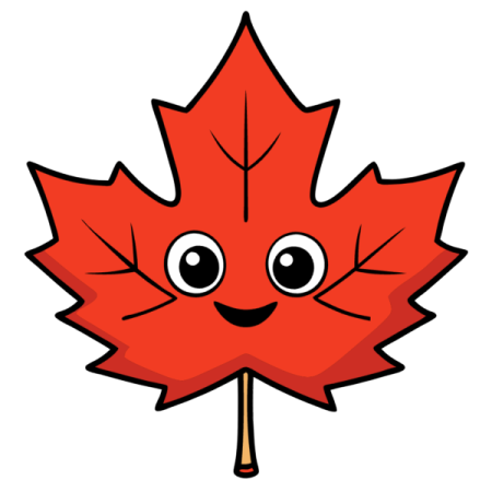 a red maple leaf with a smiley face