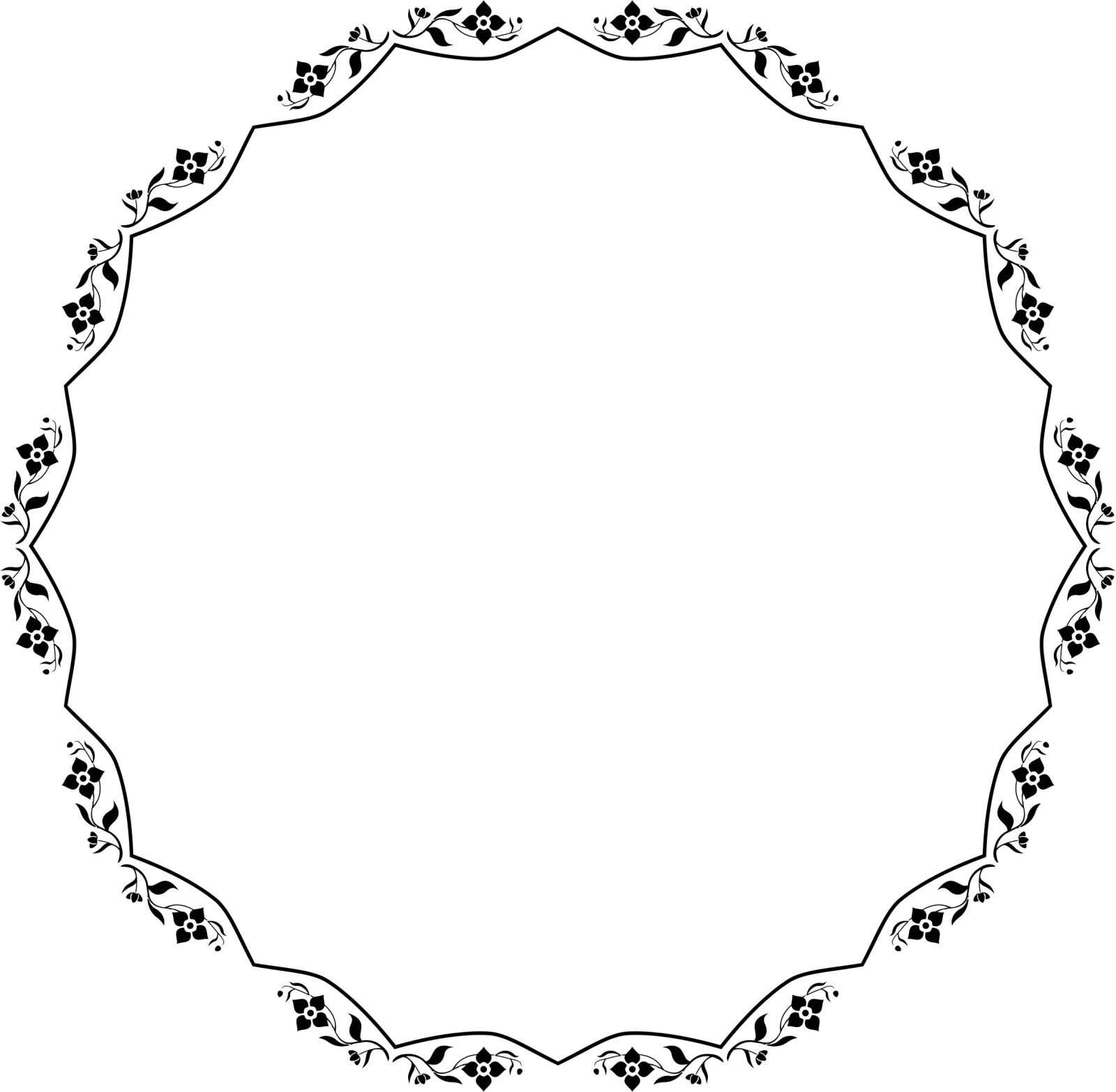 a black and white circular frame with flowers