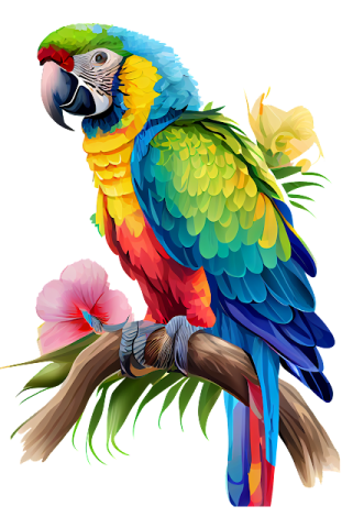 a colorful parrot sitting on a branch with flowers