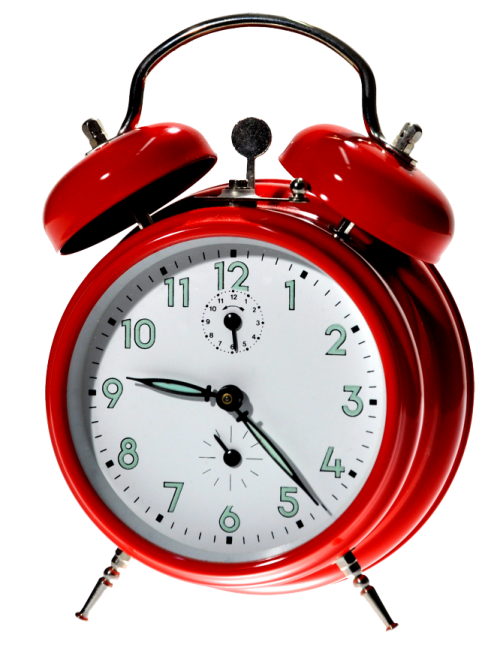 a red alarm clock on a white background