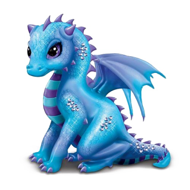 a blue and purple toy dragon sitting on the ground