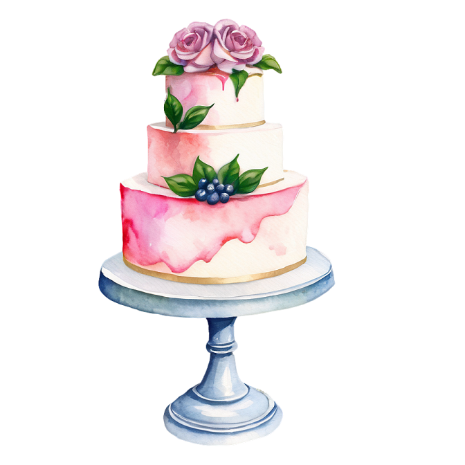a watercolor painting of a wedding cake