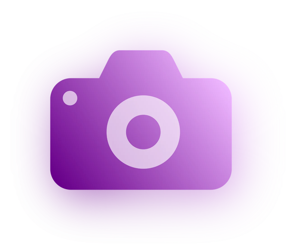 a purple camera icon on a white background