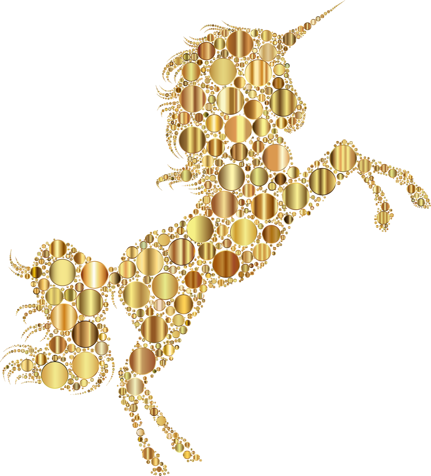 a gold horse with many circles around it