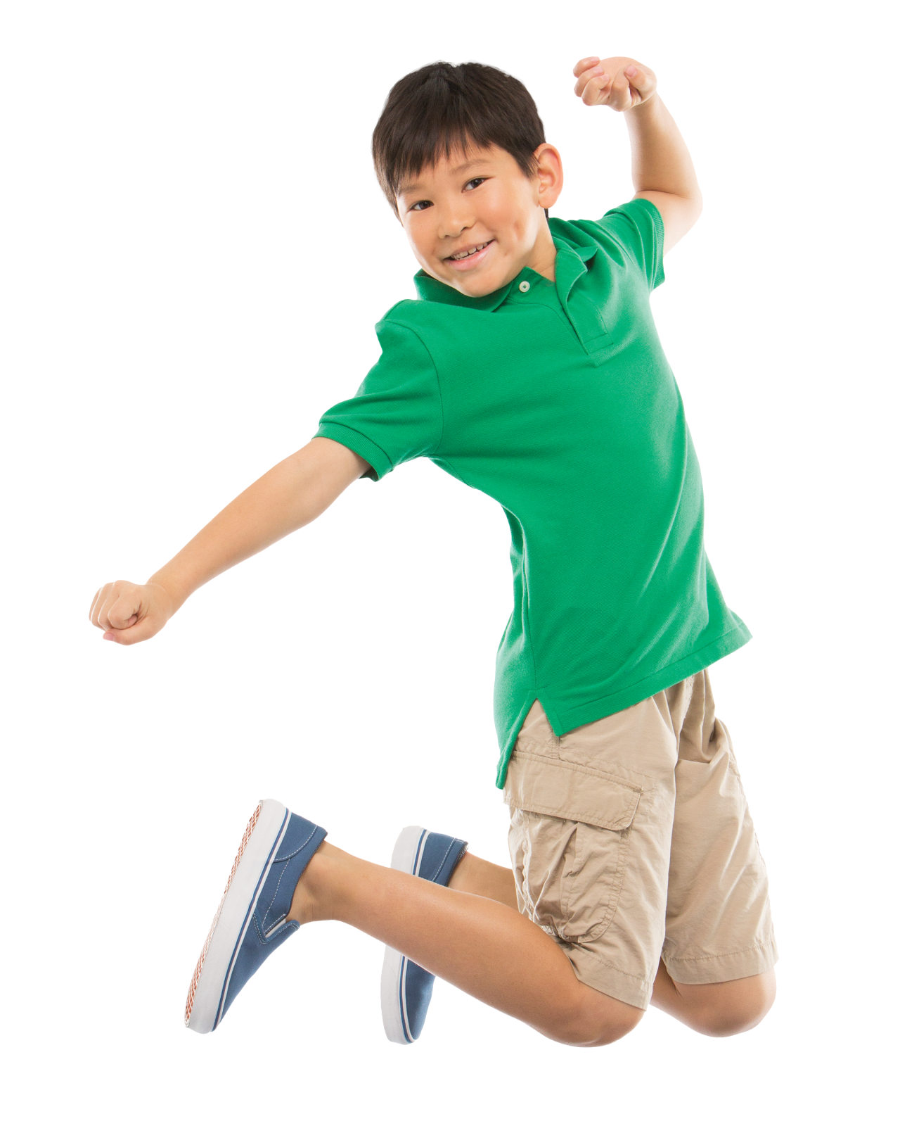 a young boy is jumping in the air