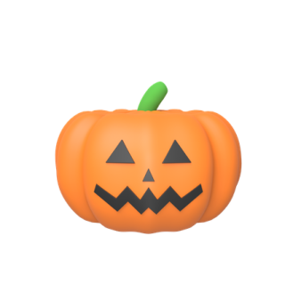 an orange pumpkin with a black face