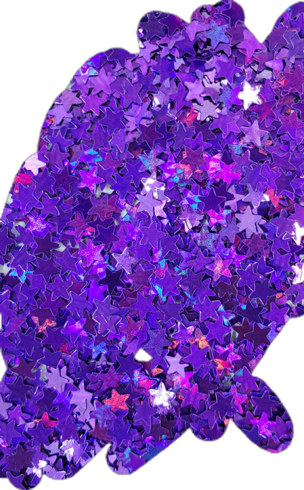 a purple glitter with stars on it