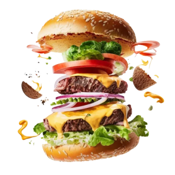 a hamburger falling into the air