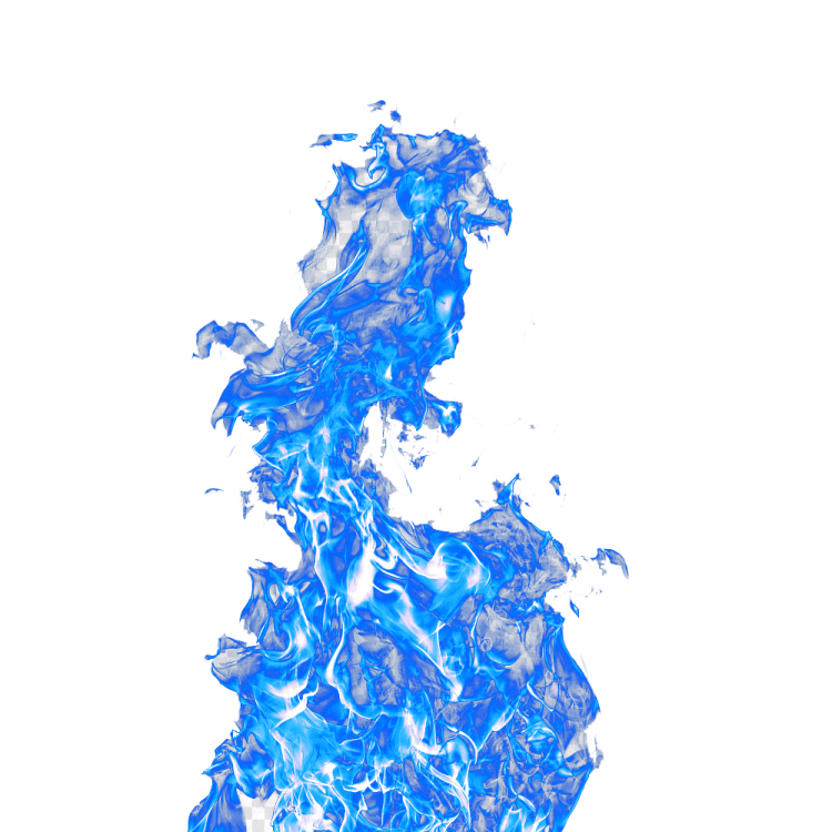 a blue and white fire on a white background