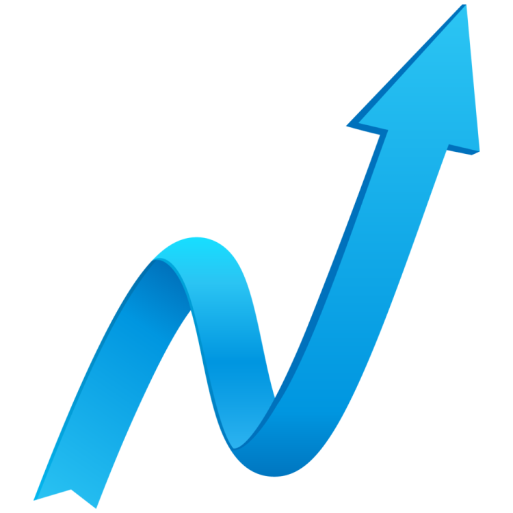 a blue arrow pointing up to the right