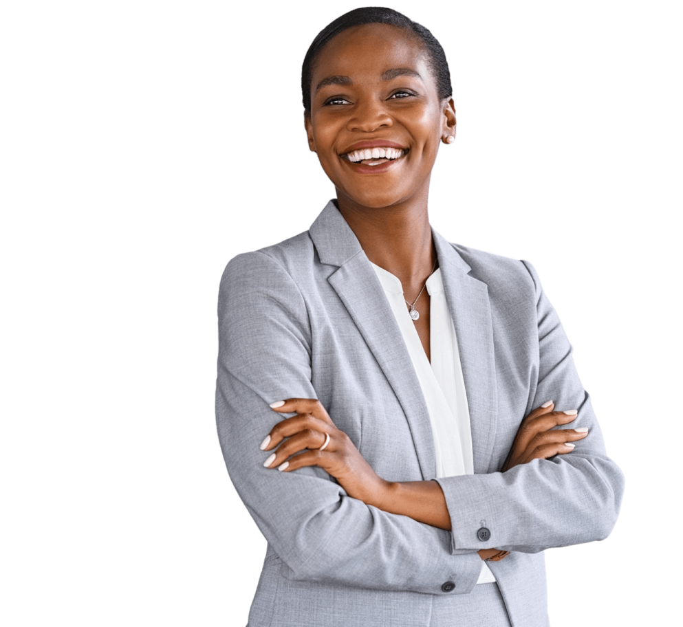 a woman with her arms crossed and smiling