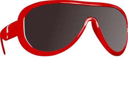 a pair of red sunglasses with black lenses