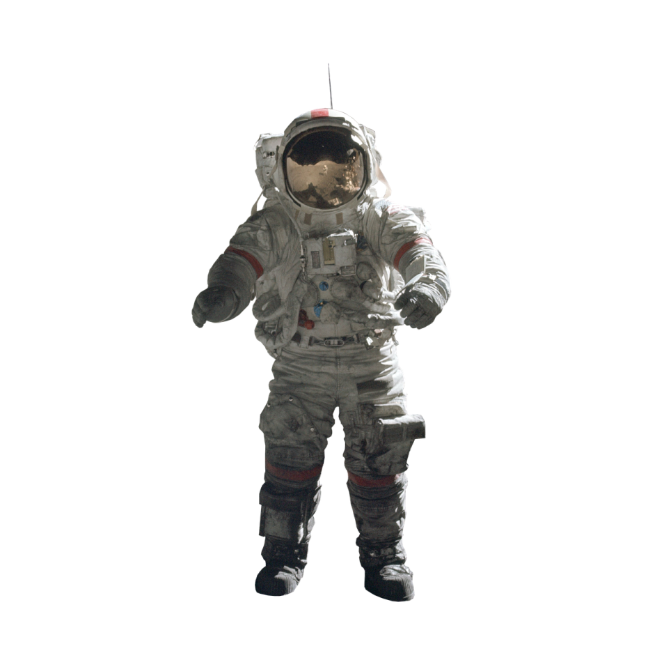 a man in an astronaut suit holding a cell