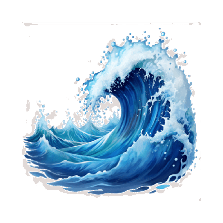 a watercolor painting of a blue wave