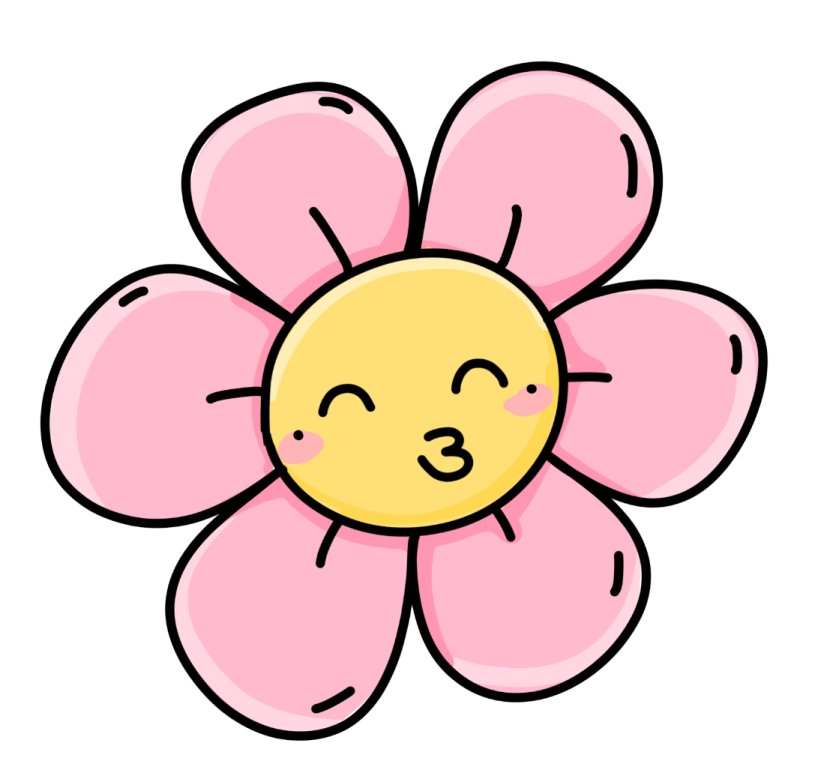 a pink flower with a smiley face