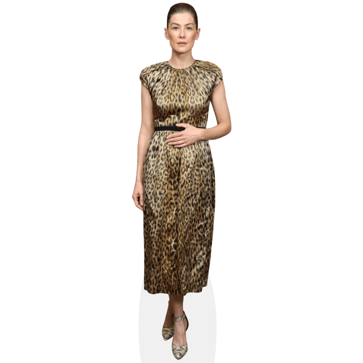 a woman in a leopard print dress