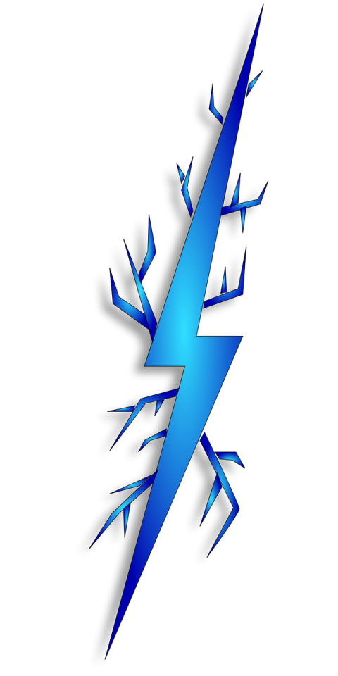 a blue lightning bolt on a white background