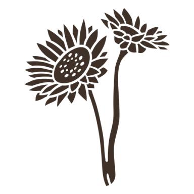 a black and white silhouette of two sunflowers