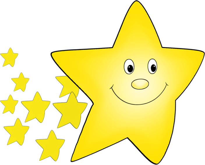 a smiling star with five stars around it