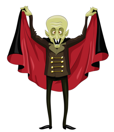 a cartoon character dressed as dracula