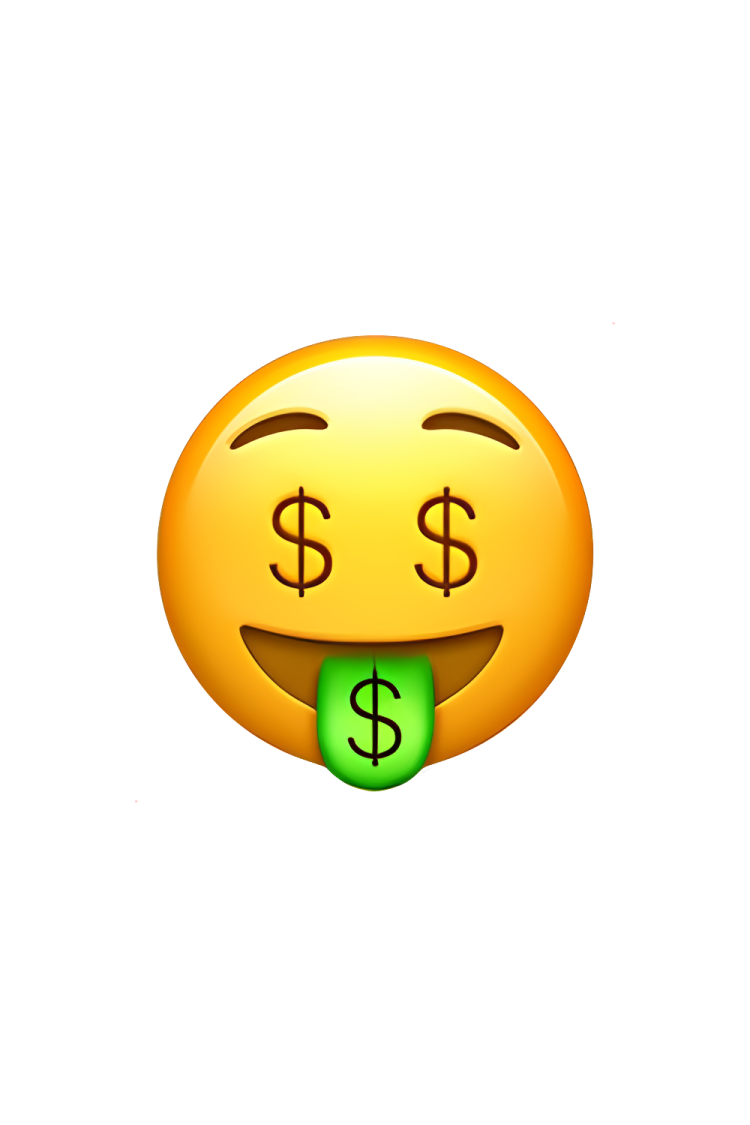 a smiley face with dollar signs on it