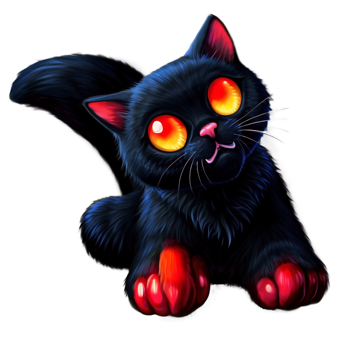 a black cat with red eyes