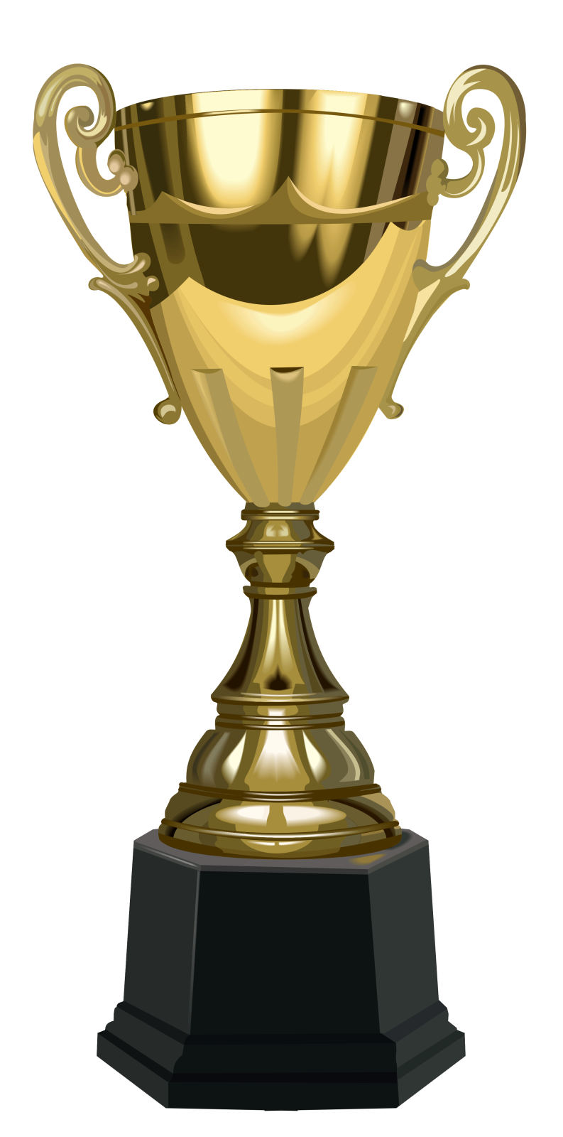 a gold trophy on a black pedestal