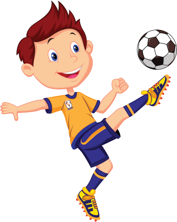 a cartoon boy kicking a soccer ball