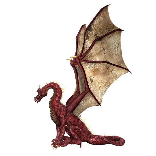 a red dragon is flying in the air