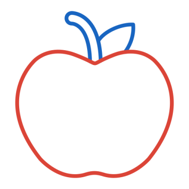 an apple with a red and blue outline