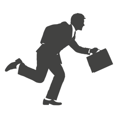 a silhouette of a man running with a briefcase