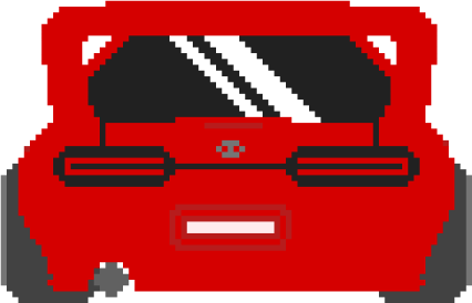 a red car with the hood open