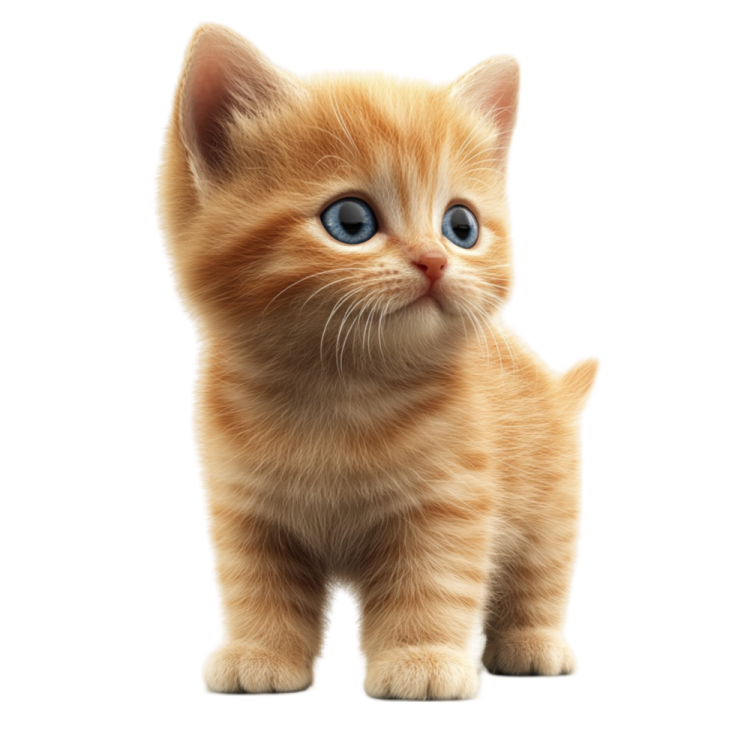 a small kitten with blue eyes on a white background