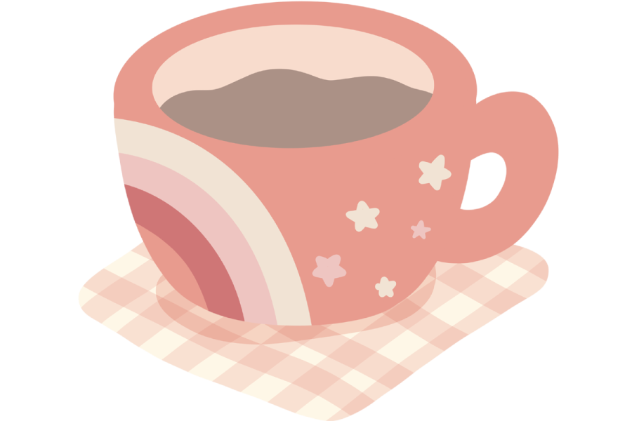 a cup of coffee on a checkered cloth