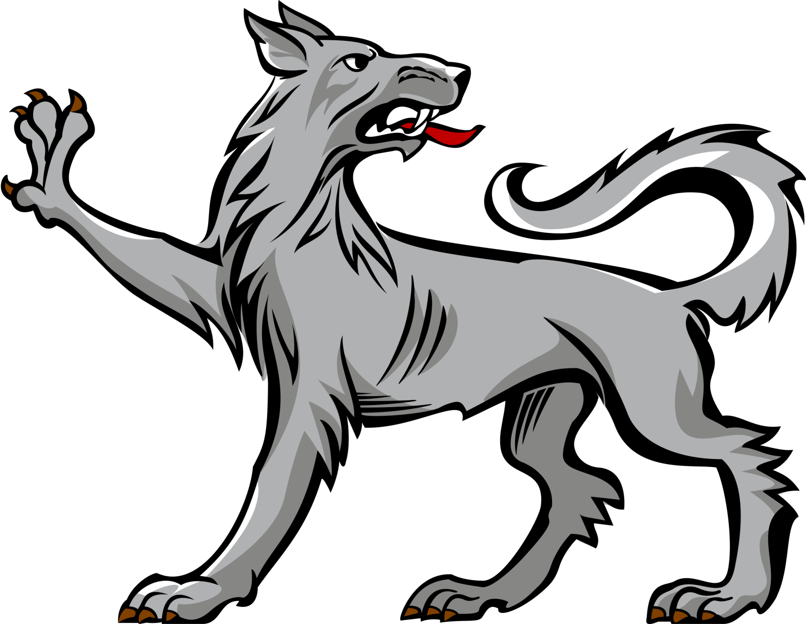 a cartoon wolf standing with its paw raised