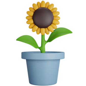 a yellow flower in a blue pot